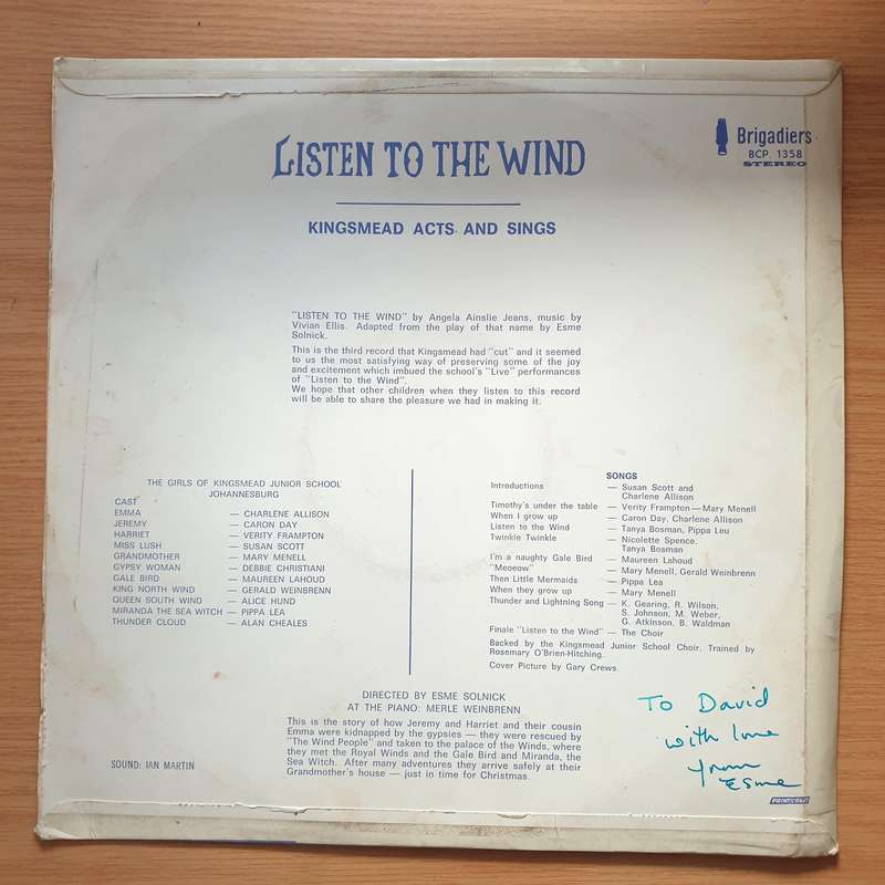 Listen to the Wind - The Girls of Kingsmead Junior School Johannesburg - Vinyl LP Record - Very-G...