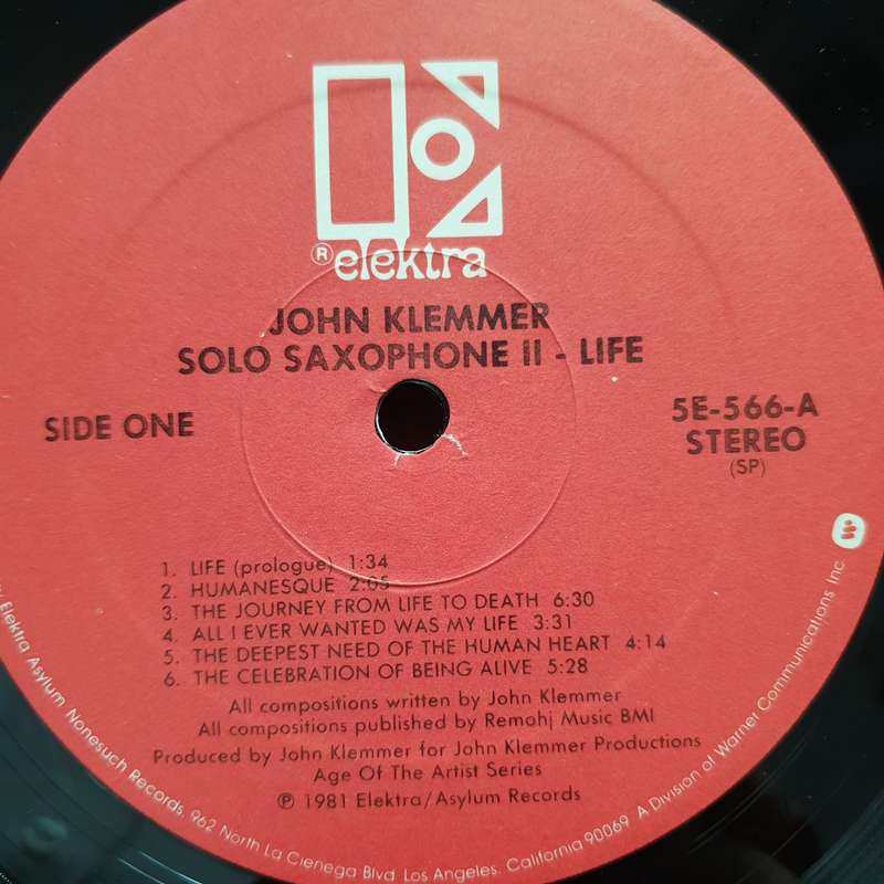 John Klemmer  Solo Saxophone II - Life - Vinyl LP Record - Very-Good+ Quality (VG+) (verygoodp...