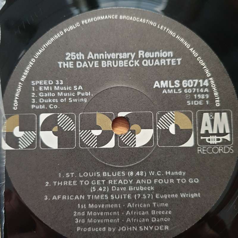 The Dave Brubeck Quartet  25th Anniversary Reunion - Vinyl LP Record - Very-Good+ Quality (VG+...