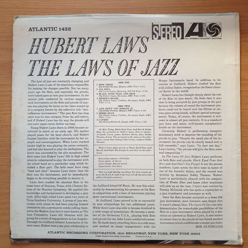 Hubert Laws - The Laws Of Jazz - Vinyl LP Record - Very-Good+ Quality (VG+) (verygoodplus)