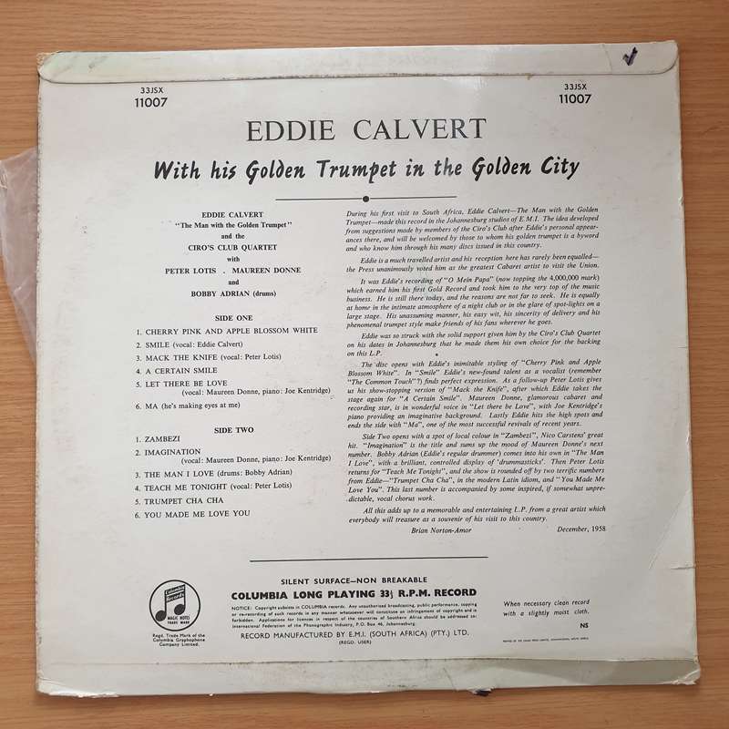 Eddie Calvert  Eddie Calvert -In the Golden City - Ciro's Club Johannesburg - Vinyl LP Reco...