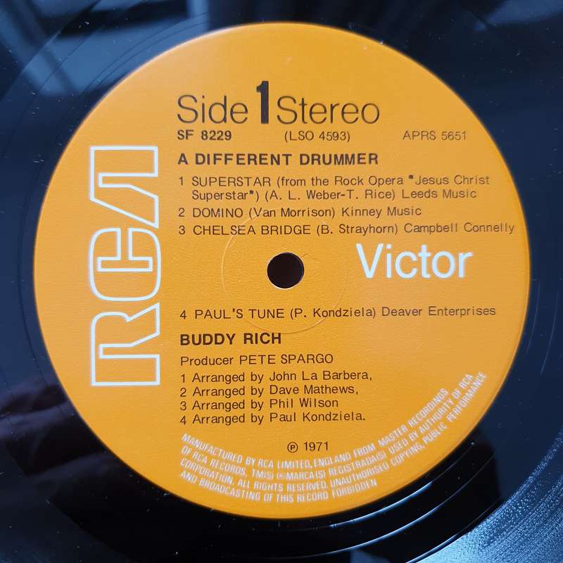 Buddy Rich  A Different Drummer  Vinyl LP Record - Very-Good+ Quality (VG+) (verygoodplus)