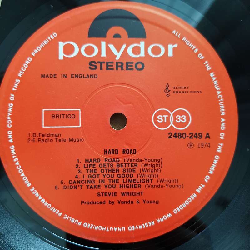 Stevie Wright  Hard Road - Vinyl LP Record (VG+)