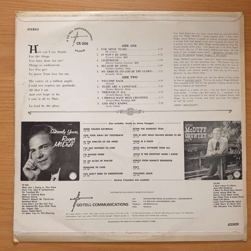 Roger McDuff  My Tribute - Vinyl LP Record - Very-Good+ Quality (VG+) (verygoodplus)