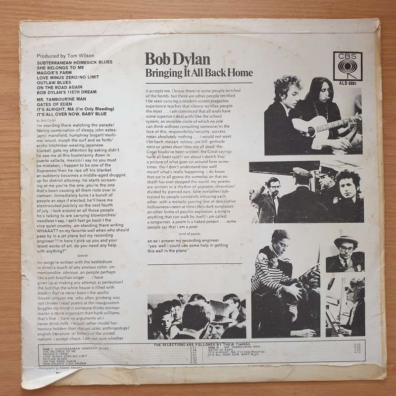 Bob Dylan  Bringing It All Back Home  - Vinyl LP Record - Very-Good- Quality (VG-) (minus)