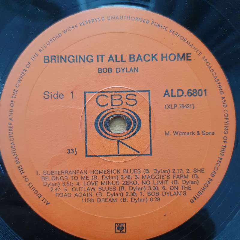 Bob Dylan  Bringing It All Back Home  - Vinyl LP Record - Very-Good- Quality (VG-) (minus)