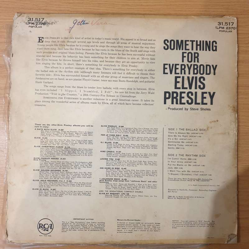 Elvis Presley  Something For Everybody - Vinyl LP Record  - Good Quality (G) (goood)