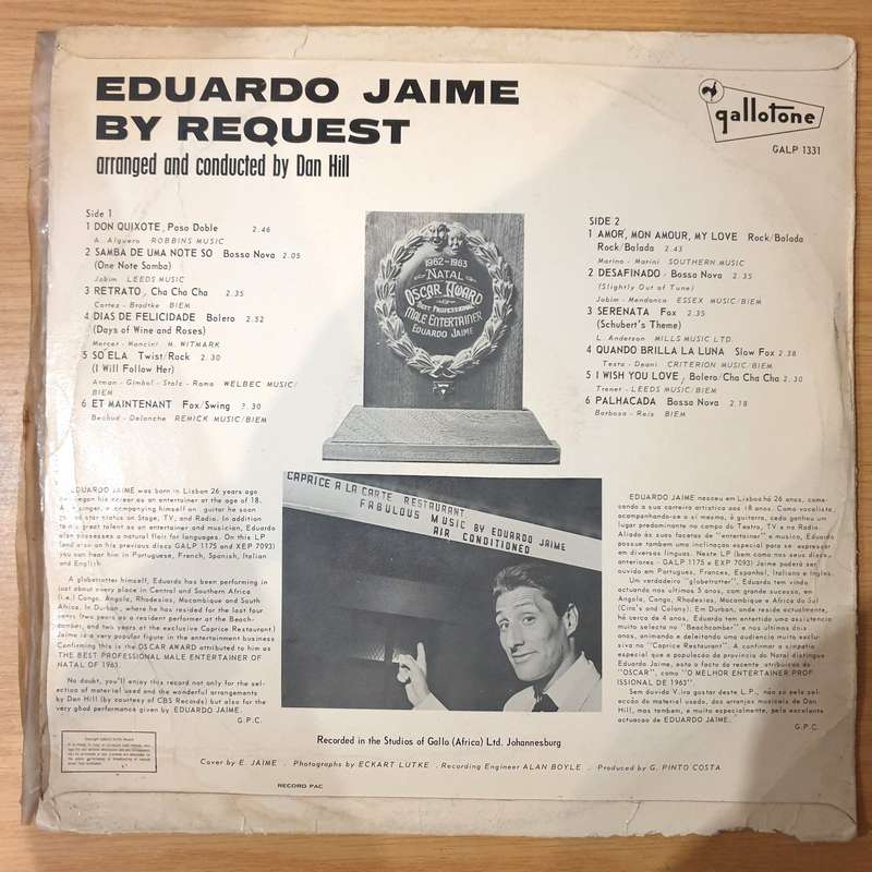 Eduardo Jaime  By Request - Arranged And Conducted By Dan Hill - Vinyl LP Record - Very-Good+ ...