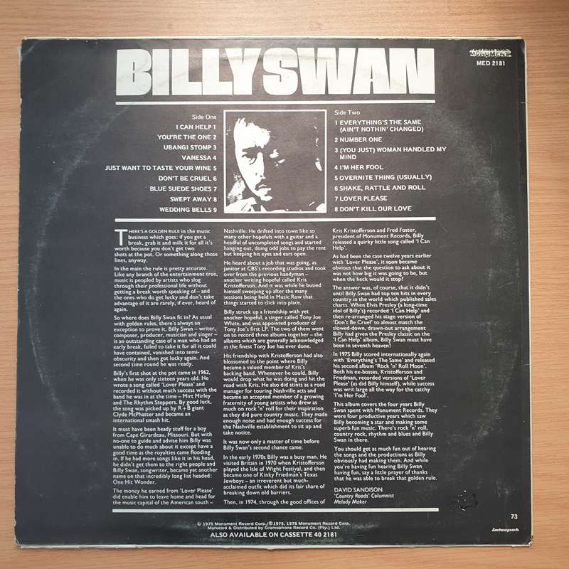 Billy Swan  I Can Help - Vinyl LP Record - Very-Good+ Quality (VG+) (verygoodplus)