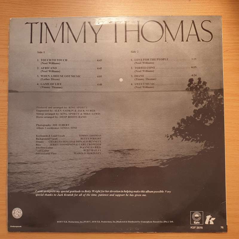 Timmy Thomas  Touch To Touch - Vinyl LP Record - Very-Good+ Quality (VG+) (verygoodplus)