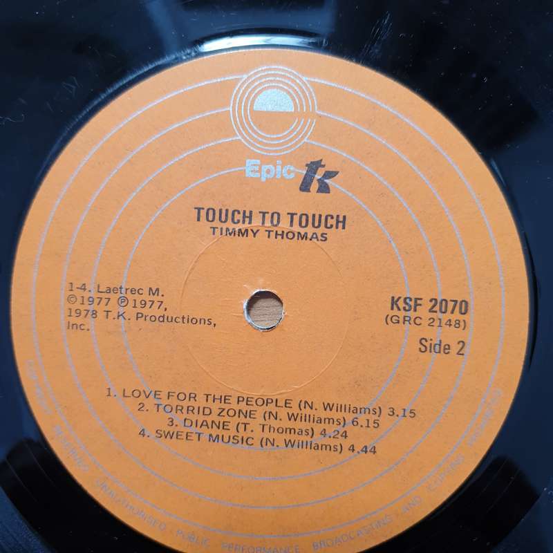 Timmy Thomas  Touch To Touch - Vinyl LP Record - Very-Good+ Quality (VG+) (verygoodplus)