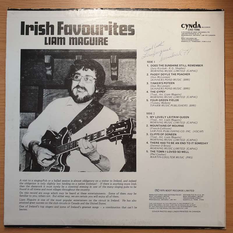 Liam Macguire - Irish Favourites - Autographed - Vinyl LP Record - Very-Good+ Quality (VG+) (very...