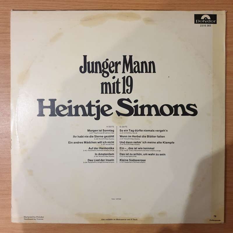 Heintje Simons  Junger Mann Mit 19 - Vinyl LP Record - Very-Good+ Quality (VG+) (verygoodplus)