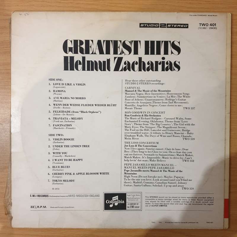 Helmut Zacharias  Greatest Hits  - Vinyl LP Record - Very-Good+ Quality (VG+) (verygoodplus)