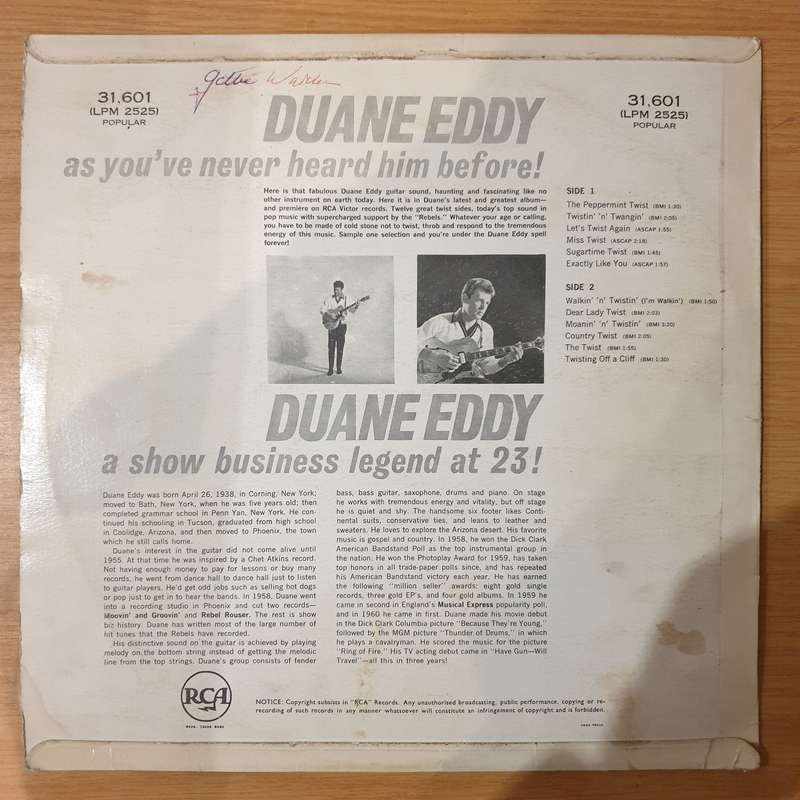 Duane Eddy & The Rebels  Twistin' With Duane Eddy - Vinyl LP Record - Good+ Quality (G+) (gplus)