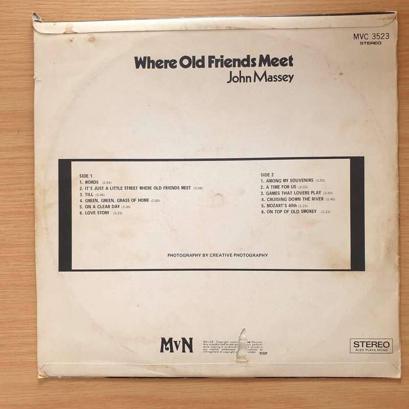 John Massey - Where Old Friends Meet - Vinyl LP Record - Very-Good Quality (VG)