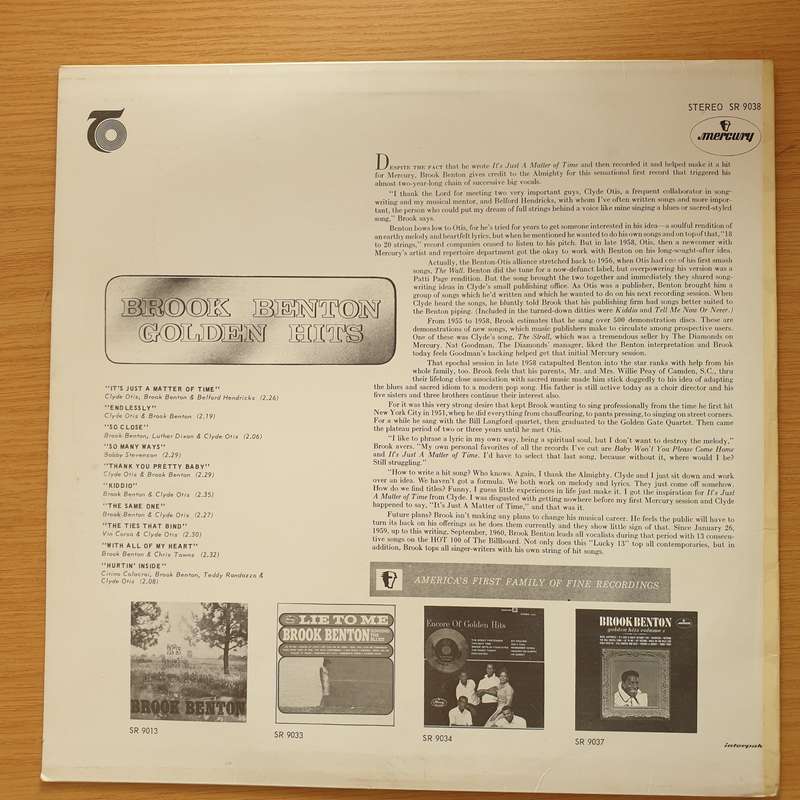 Brook Benton  Golden Hits - Vinyl LP Record - Very-Good+ Quality (VG+) (verygoodplus) (D)