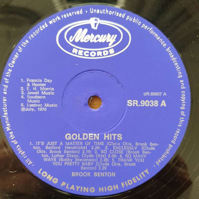 Brook Benton  Golden Hits - Vinyl LP Record - Very-Good+ Quality (VG+) (verygoodplus) (D)
