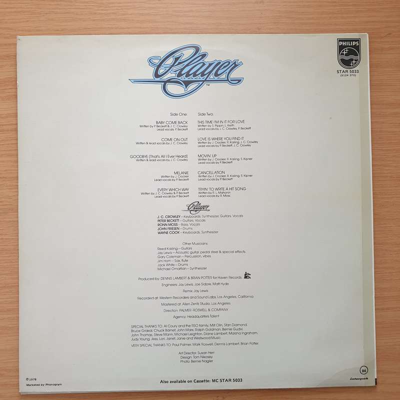 Player  Player- Vinyl LP Record - Very-Good+ Quality (VG+)