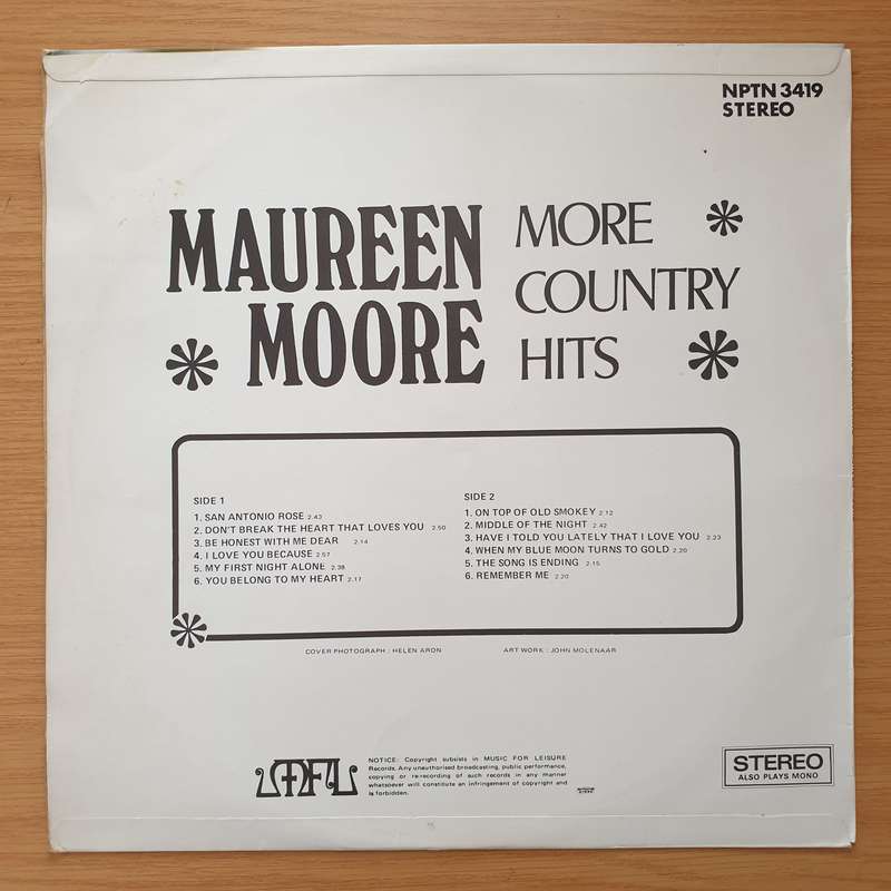 Maureen Moore - More Country Hits  Vinyl LP Record - Very-Good+ Quality (VG+) (verygoodplus)