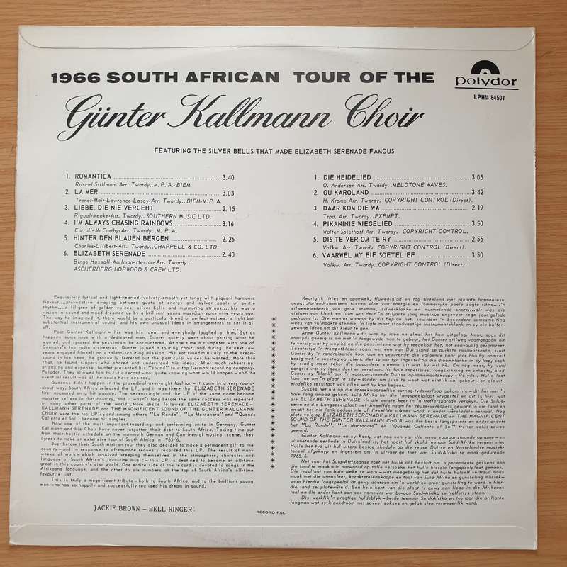 The Günter Kallman Choir - 1966 South African Tour  Vinyl LP Record - Very-Good+ Quality (VG+...