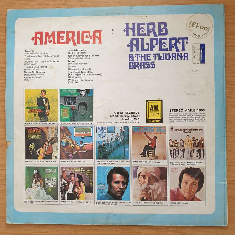 Herb Alpert & The Tijuana Brass  America  Vinyl LP Record - Very-Good+ Quality (VG+) (veryg...