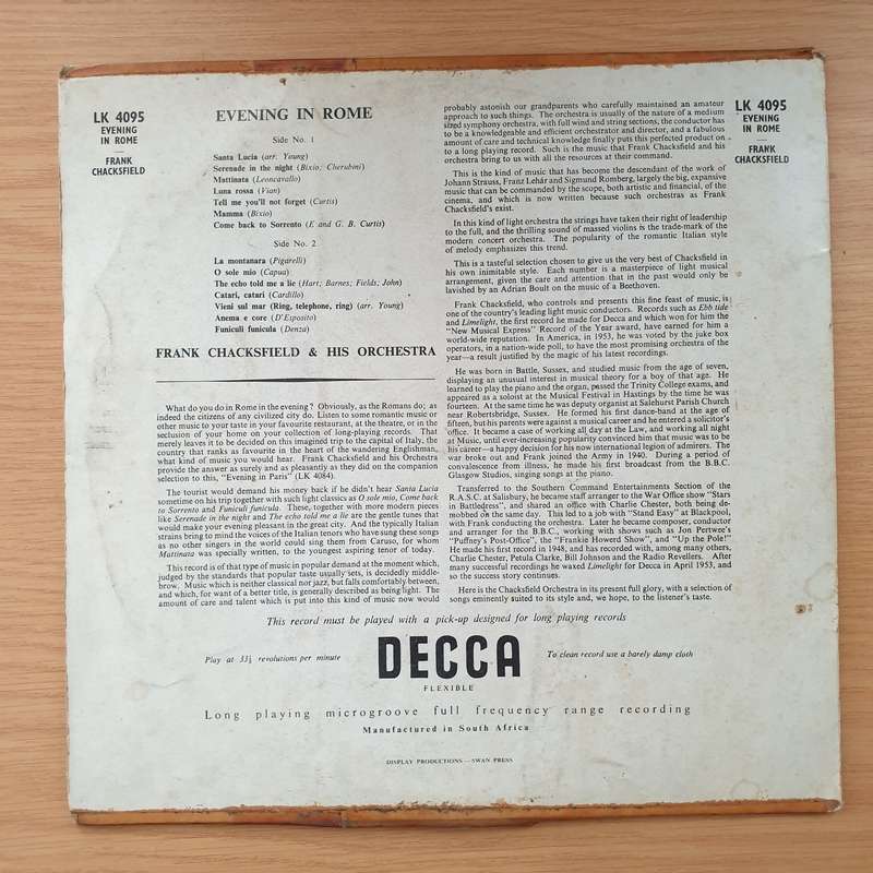 Frank Chacksfield And His Orchestra  Evening In Rome...- Vinyl LP Record  - Good Quality (G) (...