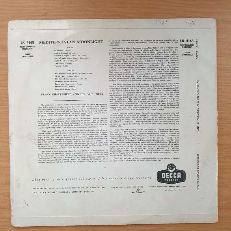 Frank Chacksfield and His Orchestra - Moonlight   Vinyl LP Record - Very-Good Quality (VG)  (v...