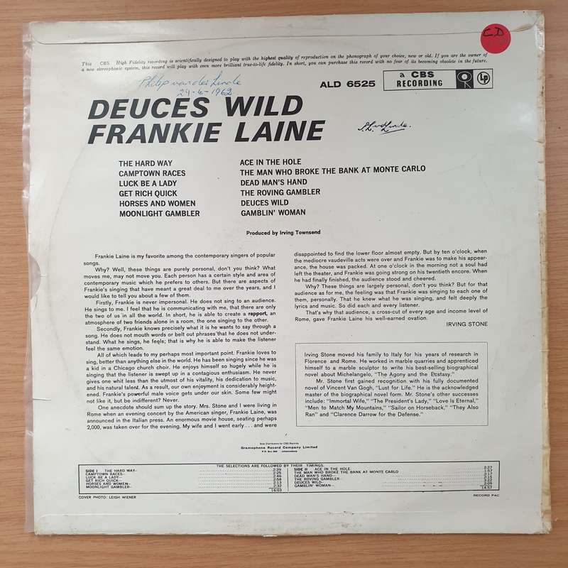 Frankie Laine - Deuces Wild -  Vinyl LP Record - Very-Good+ Quality (VG+)