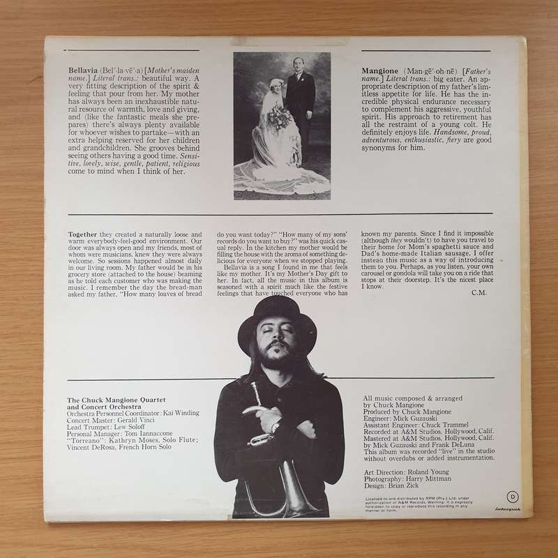 Chuck Mangione  Bellavia -  Vinyl LP Record - Very-Good+ Quality (VG+)