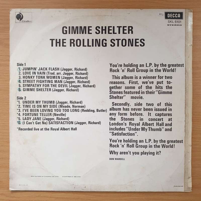 The Rolling Stones  Gimme Shelter - Vinyl LP Record - Good+ Quality (G+) (gplus)