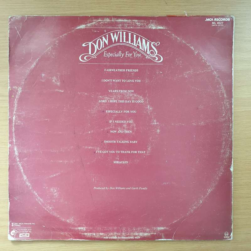 Don Williams  Especially For You  - Vinyl LP Record - Very-Good+ Quality (VG+)
