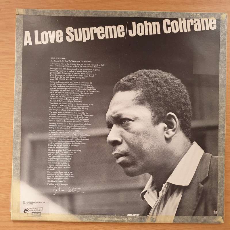 John Coltrane  A Love Supreme - Vinyl LP Record - Very-Good+ Quality (VG+) (verygoodplus) (D)
