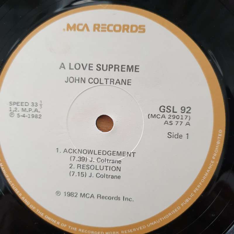 John Coltrane  A Love Supreme - Vinyl LP Record - Very-Good+ Quality (VG+) (verygoodplus) (D)