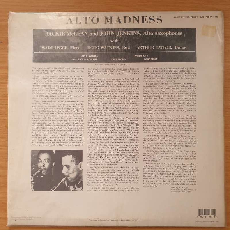 Jackie McLean / John Jenkins  Alto Madness - Custom Pressed Audophile Limited Edition -  Vinyl...