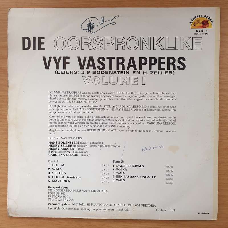 Die Oorspronklike Vyf Vastrappers met J.P Bodenstein an H Zeller - Volume 1 -  Vinyl LP Record - ...
