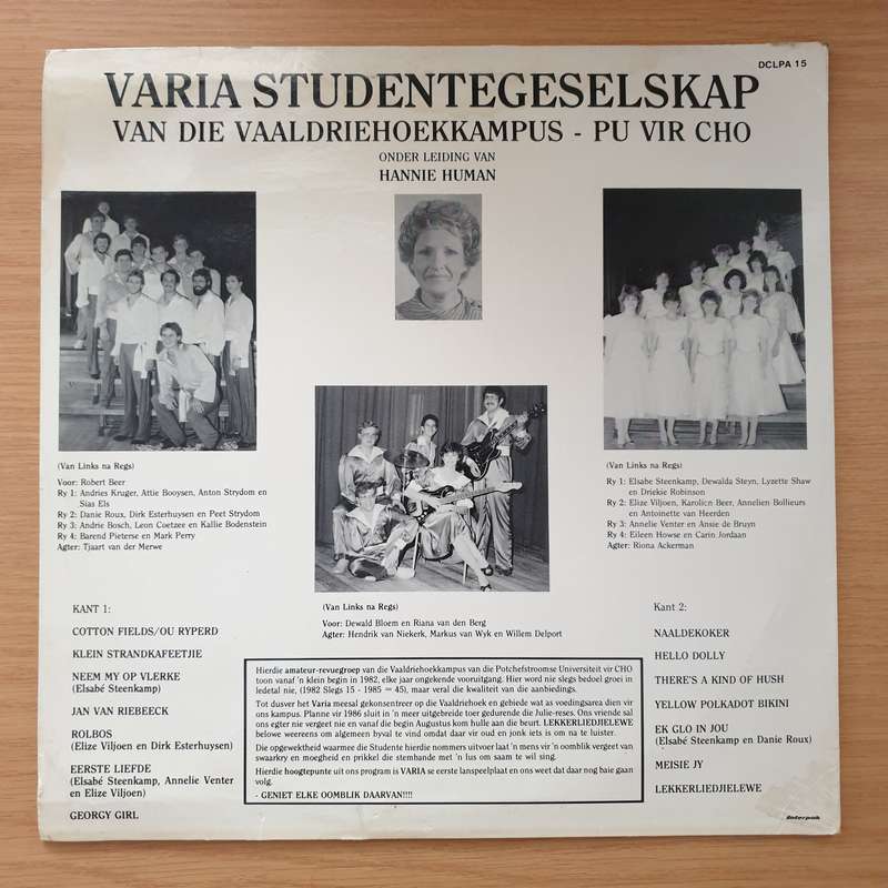 Potchefstroome Universiteit Vir CHO - Varia Studentgeleskap - Varia Revue '85 -  Vinyl LP Record ...