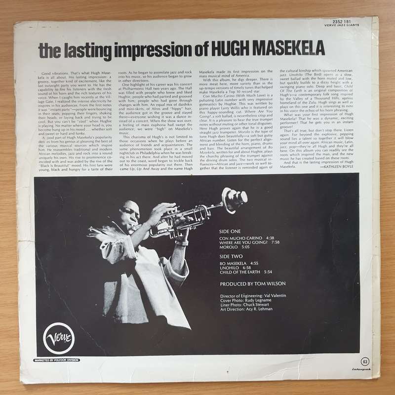 Hugh Masekela  The Lasting Impression Of Hugh Masekela  Vinyl LP Record - Very-Good- Qualit...