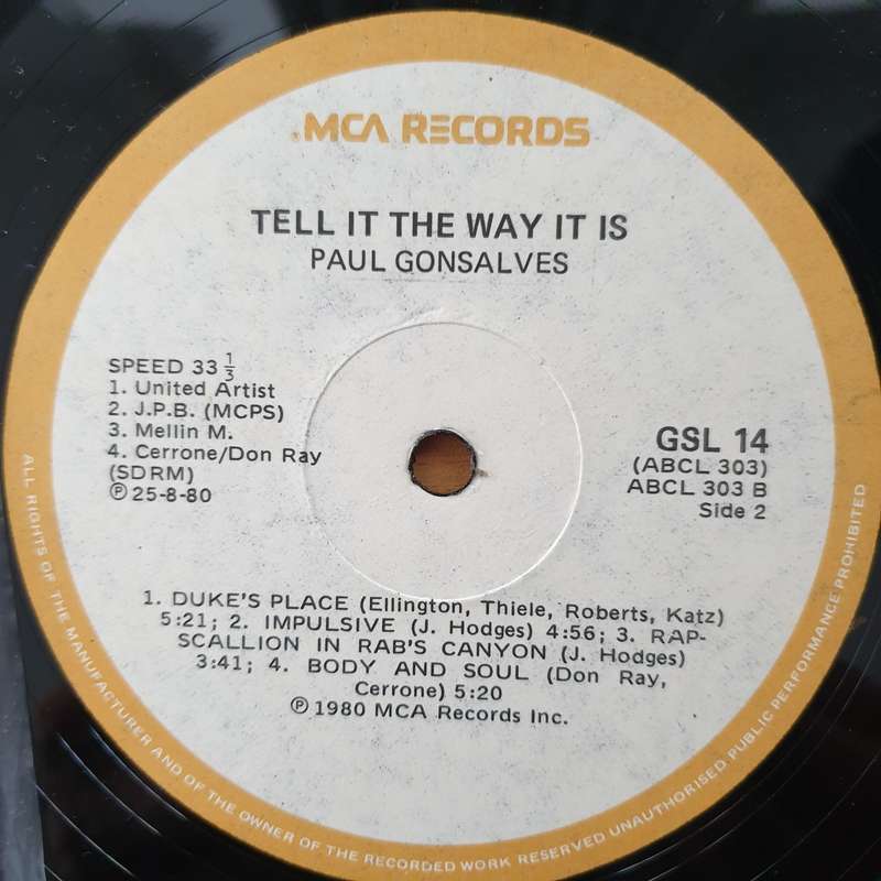 Paul Gonsalves  Tell It The Way It Is! (GSL14)  - Vinyl LP Record - Very-Good+ Quality (VG+) (...