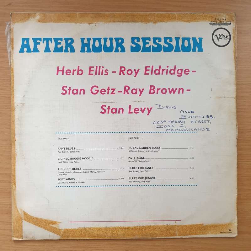 After Hour Session - Herb Ellis - Roy Eldridge - Stan Getz - Ray Brown - Stan Levy  Vinyl LP R...