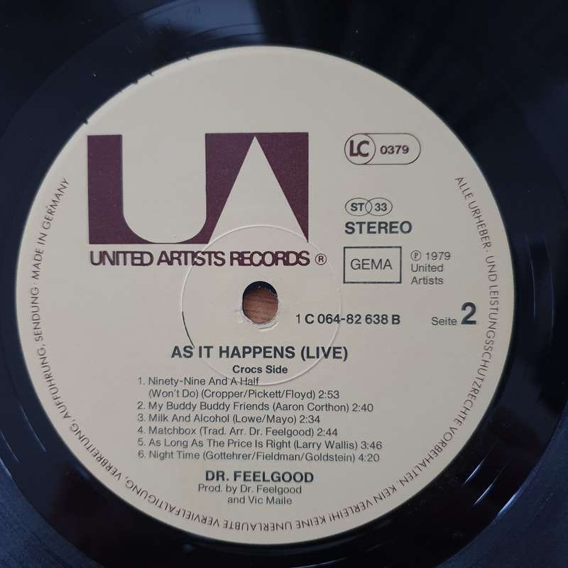 Dr. Feelgood  As It Happens (Germany Pressing) - Recorded Live - Vinyl LP Record - Very-Good+ ...