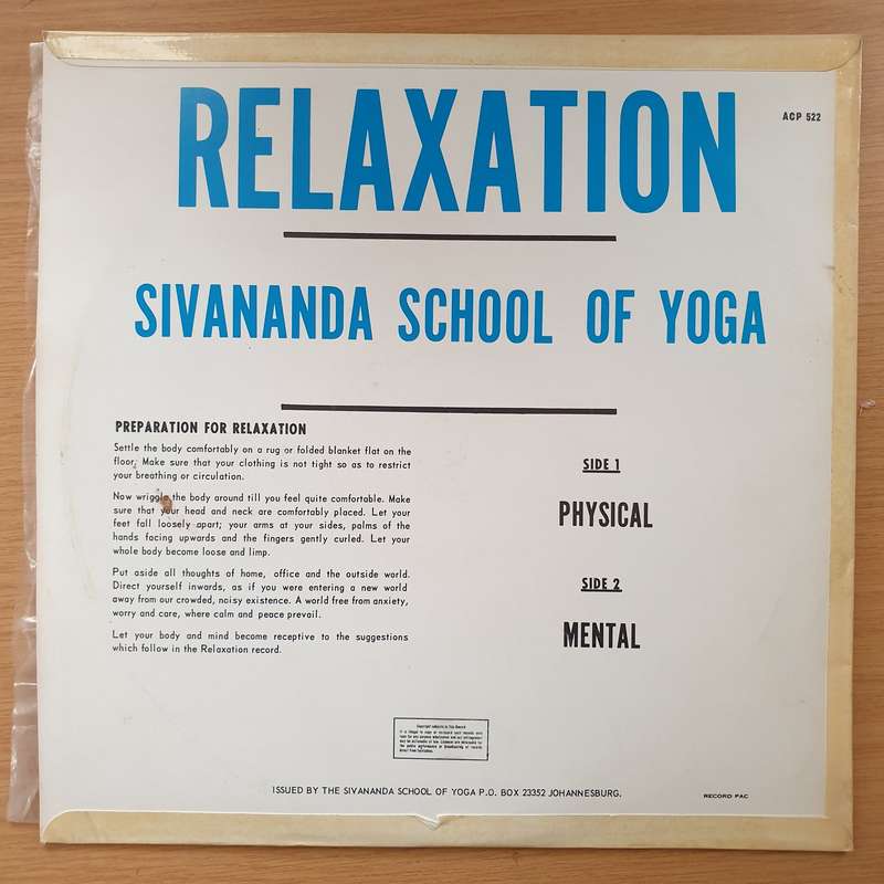 Relaxation - Physical and Mental - Sivanda School of Yoga Johannesburg - Vinyl LP Record - Very-G...