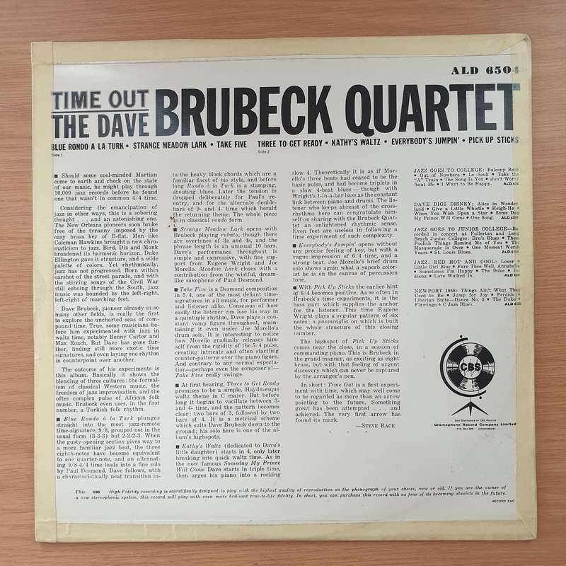 The Dave Brubeck Quartet  Time Out - Vinyl Record - Opened  - Very-Good+ Quality (VG+) (ver...