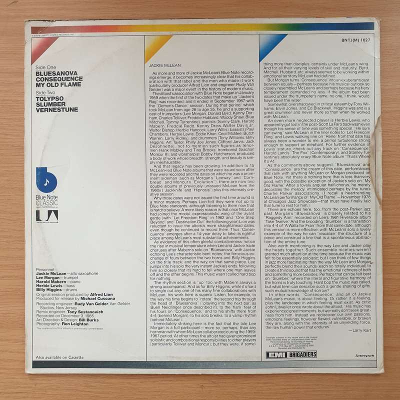 Jackie McLean  Consequence - Vinyl LP Record - Very-Good+ Quality (VG+) (verygoodplus)