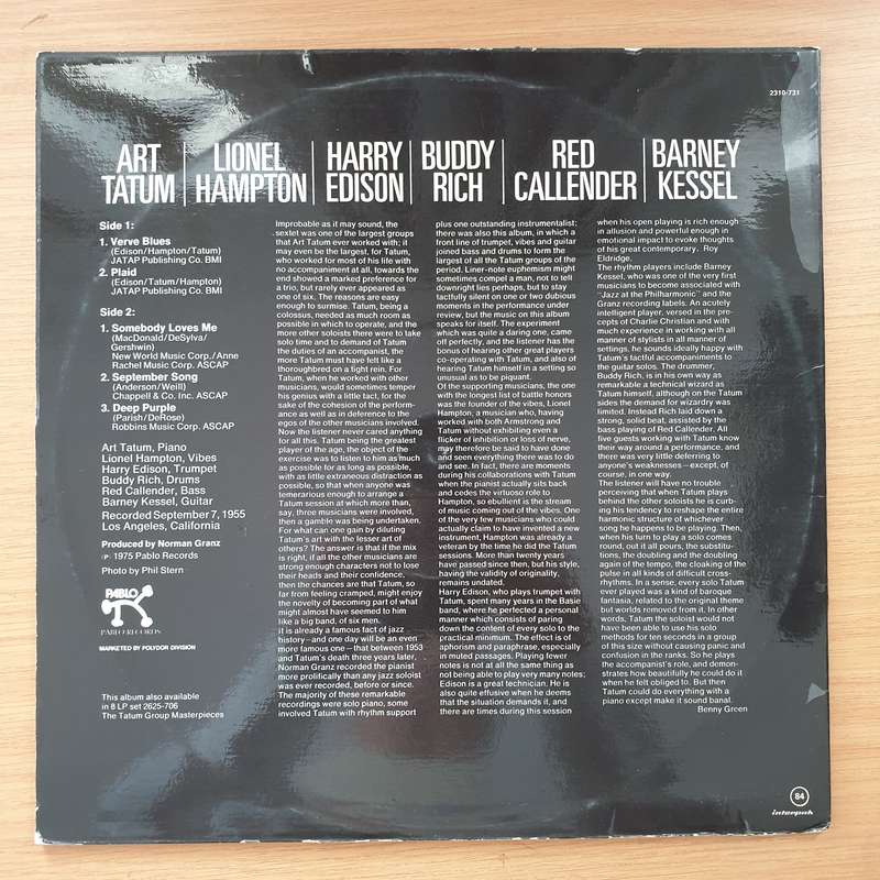 Art Tatum, Lionel Hampton & Buddy Rich  The Tatum Group Masterpieces - Vinyl LP  Record - V...