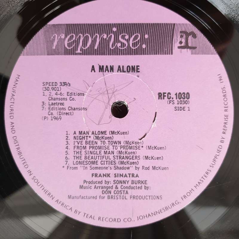Frank Sinatra  A Man Alone -  Vinyl LP Record - Opened  - Very-Good+ Quality (VG+)
