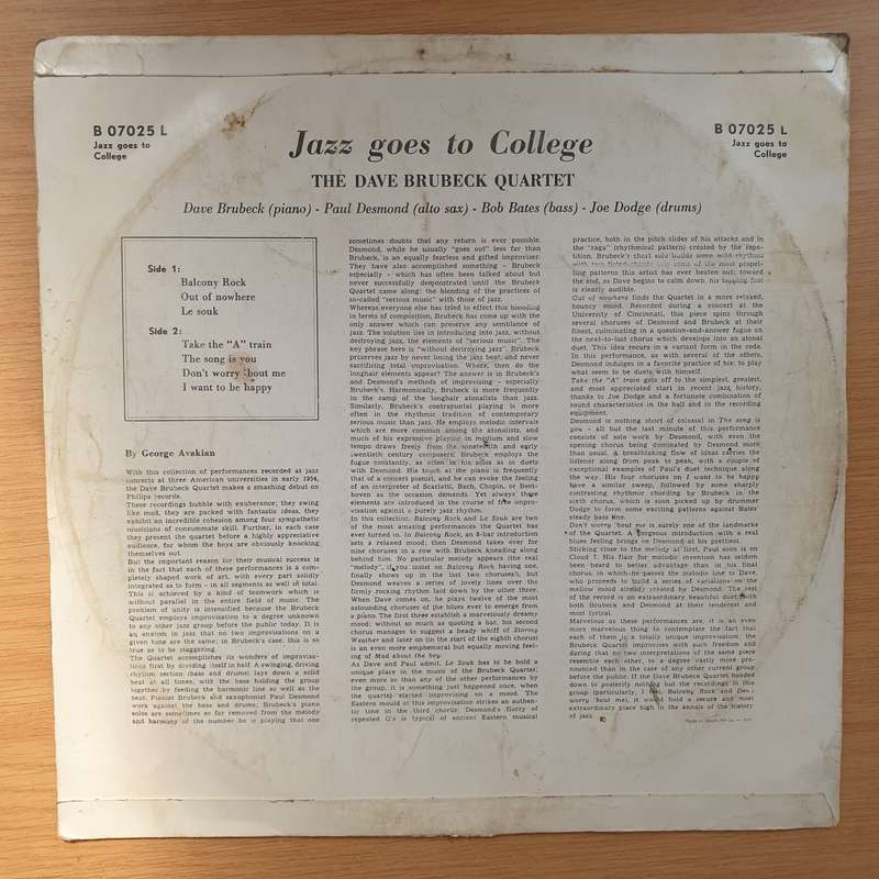 The Dave Brubeck Quartet  Jazz Goes To College - Vinyl LP Record - Good+ Quality (G+) (gplus)