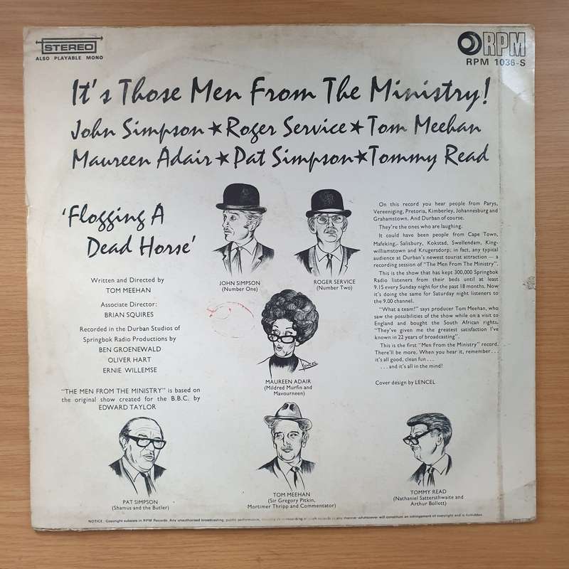 The Men From The Ministry - Flogging a Dead Horse - Vinyl LP Record - Very-Good Quality (VG)  (ve...