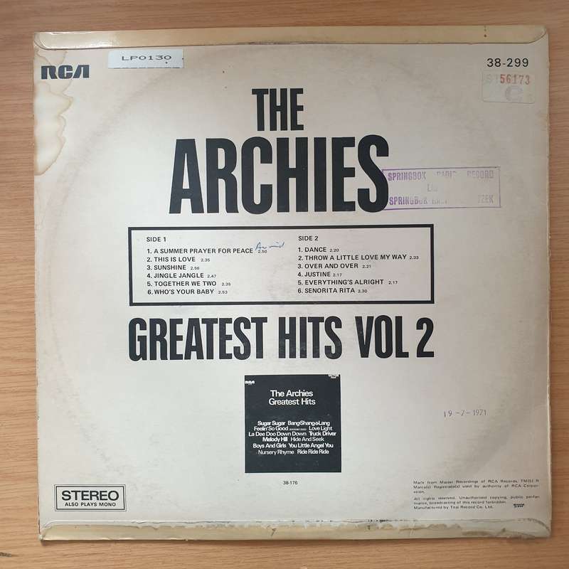 The Archies  Greatest Hits Vol 2 - Vinyl LP Record - Very-Good+ Quality (VG+) (verygoodplus)
