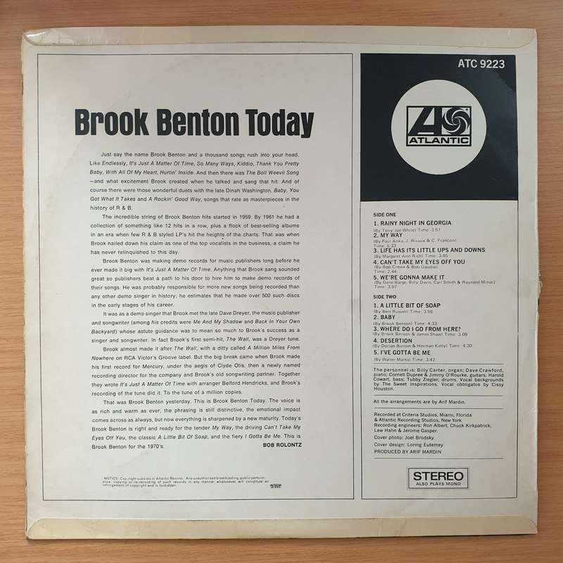 Brook Benton  Brook Benton Today - Vinyl LP Record - Very-Good- Quality (VG-) (minus)